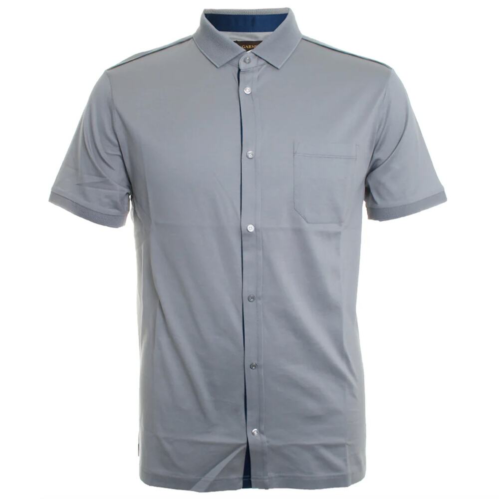 GARNET Mens Short Sleeve Button Down Gray Shirt Classic Casual Preppy Heritage M
